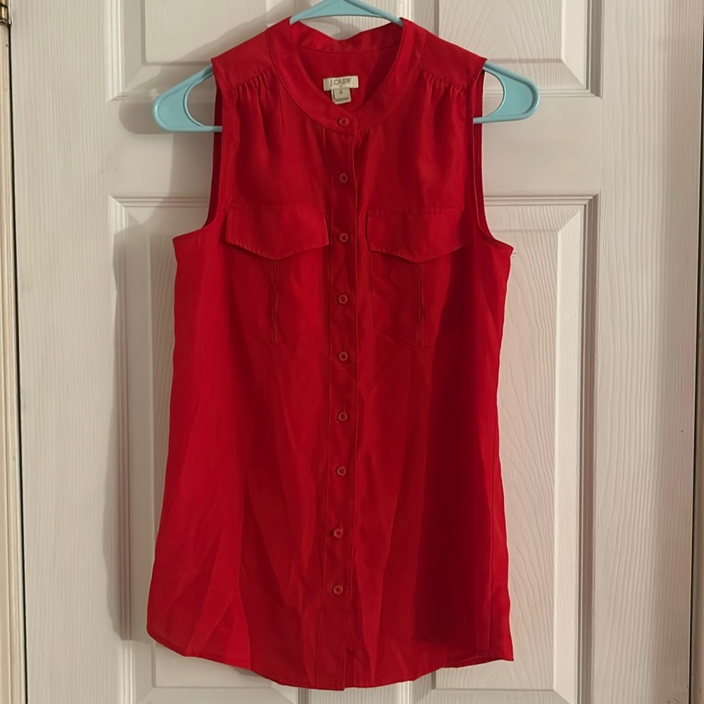 J. Crew Sleeveless Red Button Up Blouse